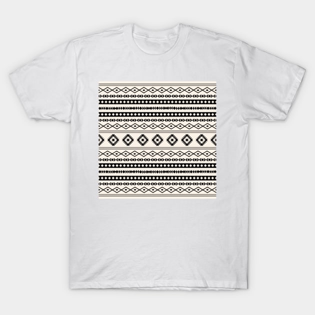 Aztec Black on Cream Mixed Motifs Pattern T-Shirt by NataliePaskell